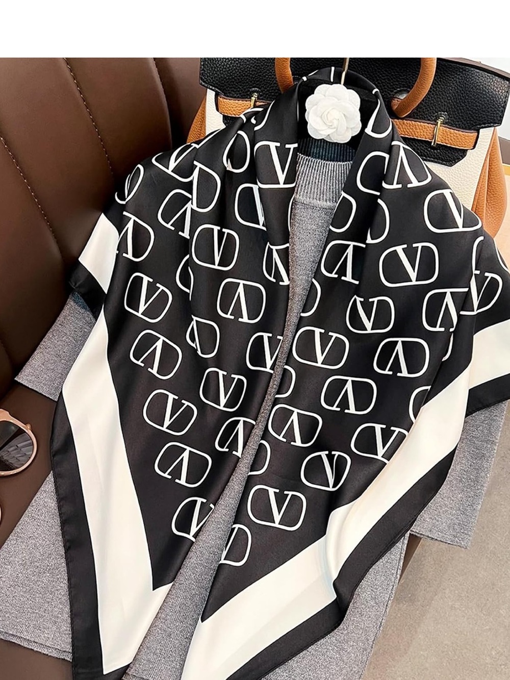Fashion Black & White Patterned Women's Scarf Jacket Accent nwt